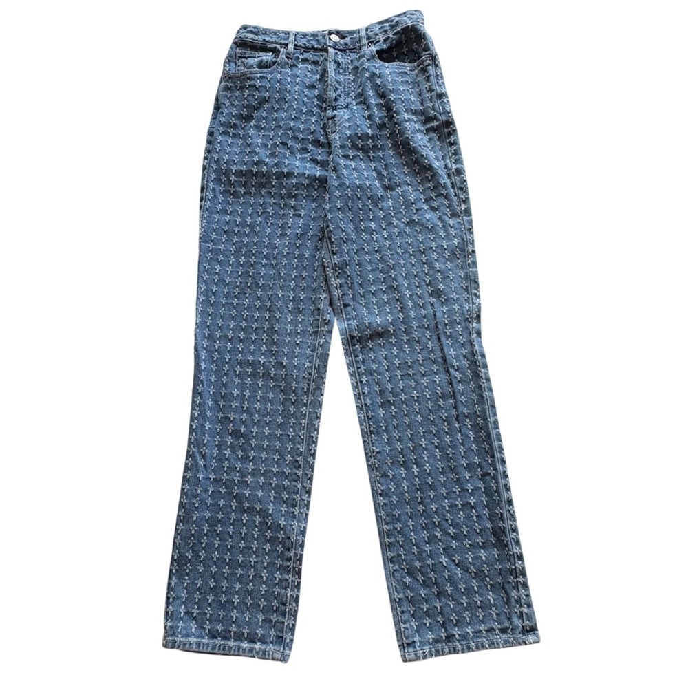 Y2K Grunge Laser Etched Distressed Dad Jeans PacSun Geometric Pattern Denim 28
